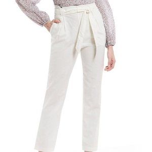 Chelsea and Violet Linen Ivory Pleated Straight Drawstring Jogger Pant Medium 8